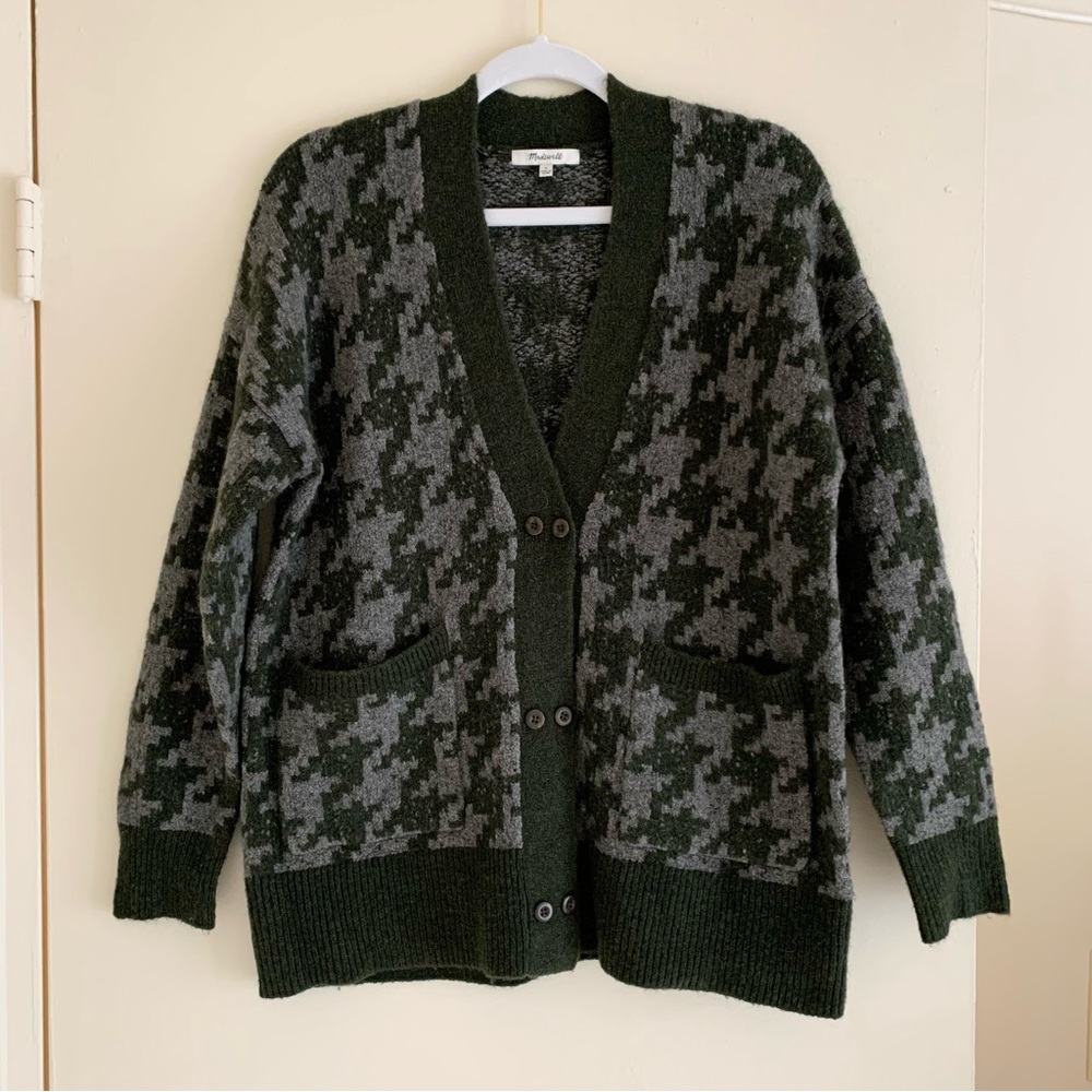 Madewell Allston Double-Button Cardigan Sweater in Houndstooth, Size S